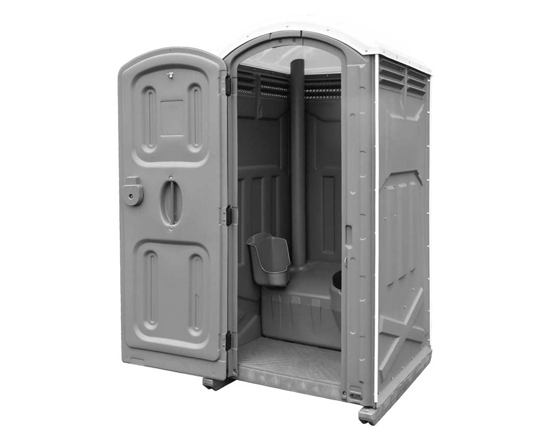 An open standard porta potty rental at an outdoor event venue, providing convenience and comfort to attendees.